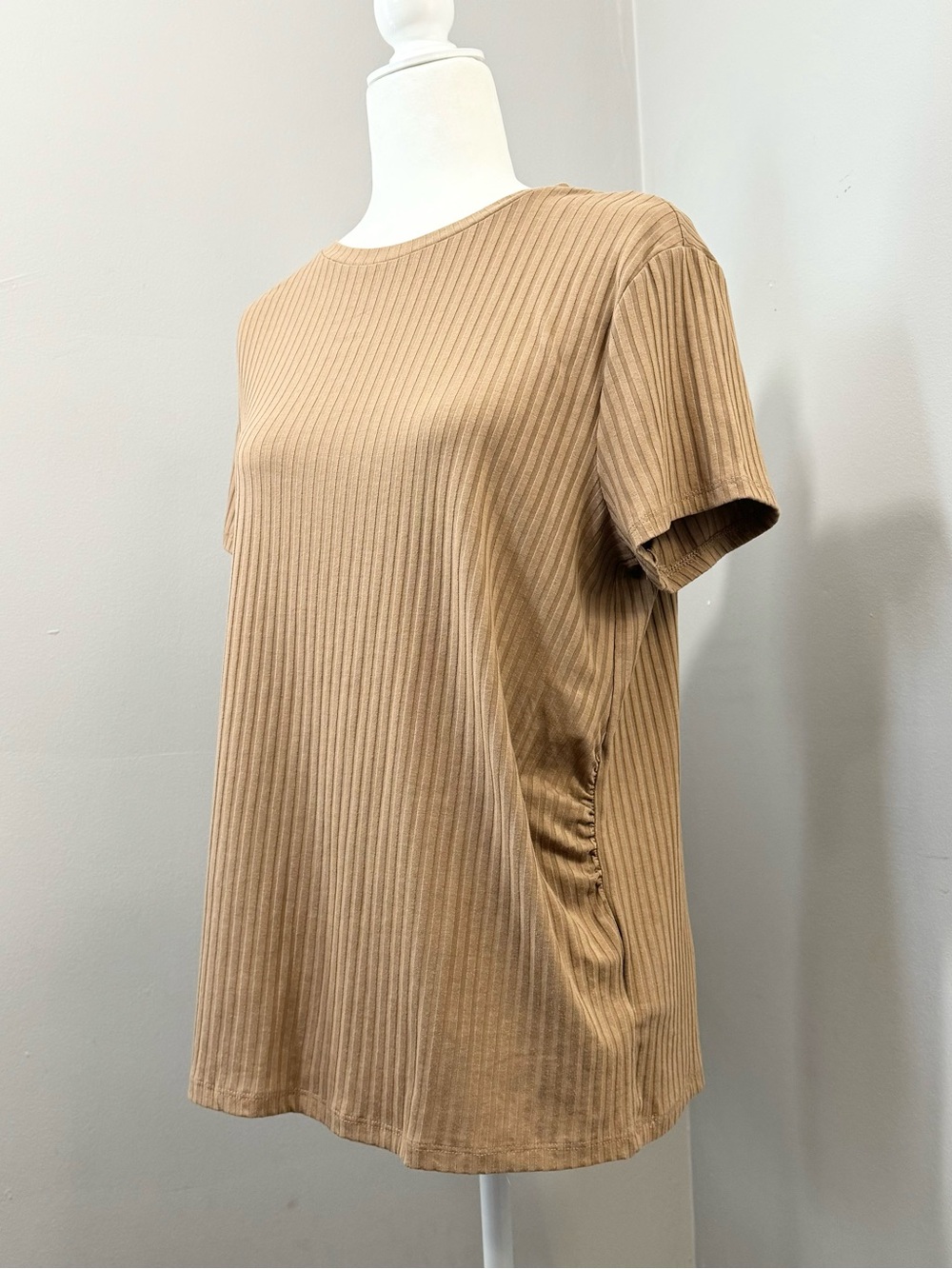 HM Maternity Top S Ribbed Knit Shirt Camel Tan Minimalist Neutral Capsule Cozy